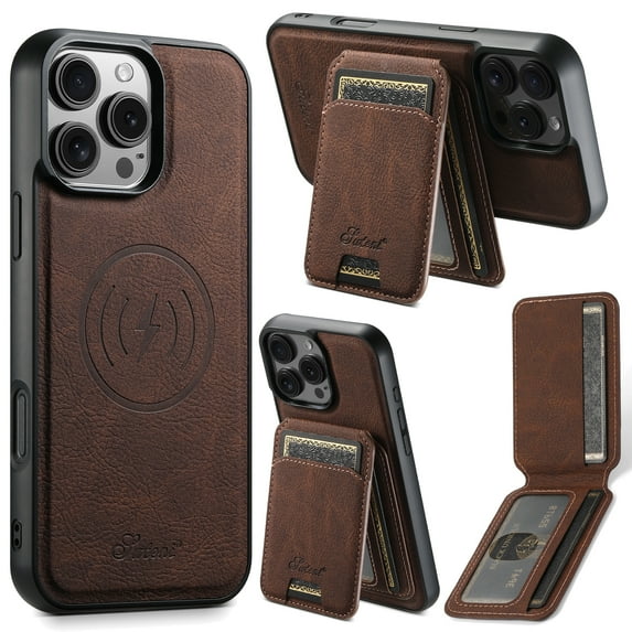 Dteck Magnetic Case for iPhone 16 Pro, Detachable Wallet PU Leather Case with Card Slot Kickstand Business Retro Phone Cover, Brown