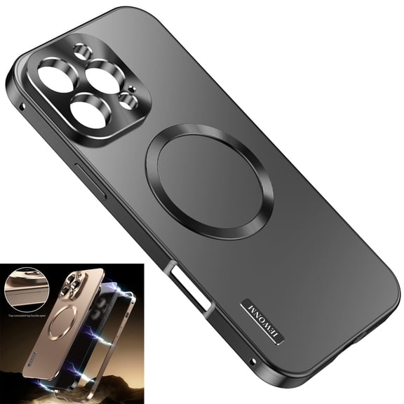 Dteck Magnetic Case for iPhone 16 Pro Max, Compatible with MagSafe, CD Metal Ring Shockproof Metal Bumper PC Back with Lock, Camera Protection, Black