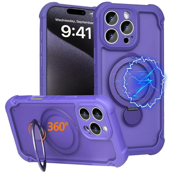 Dteck Magnetic Case for iPhone 16 Pro Max, Compatible with MagSafe, Military Drop Protection Shockproof Rugged Cover with Invisible Stand,Purple