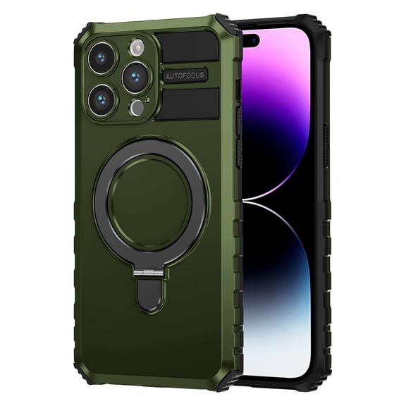 Dteck Magnetic Case for iPhone 16,Shockproof Silicone+PC Case Compatible with Mag Safe Ring Holder Kickstand Cover for iPhone 16, Darkgreen