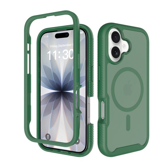 Dteck Magnetic Case for iPhone 17, Compatible with MagSafe, Translucent Back with Front Frame Rugged Shockproof Protective Cover,Green