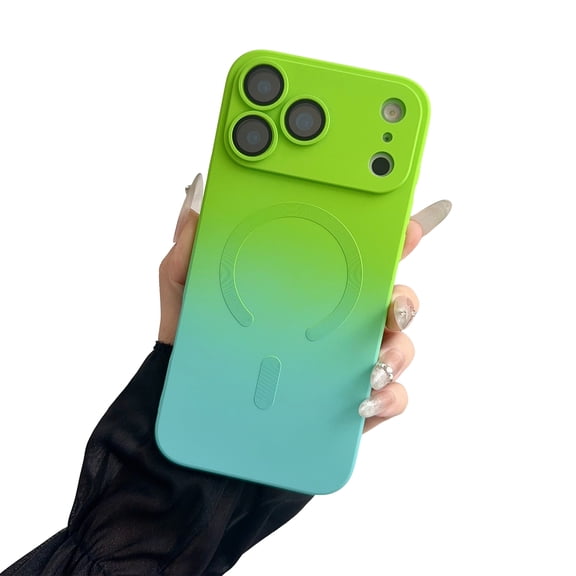 Dteck Magnetic Case for iPhone 17 Pro 6.3 Inch, Gradient Neon Color Case Compatible with MagSafe Charger Cover with Camera Lens Protector,Green Blue