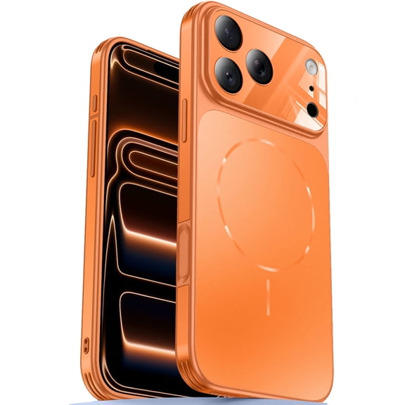 Dteck Magnetic Case for iPhone 17 Pro Max, Compatible with MagSafe, Full Camera Lens Cover Plating Bumper Protective Cover,Orange