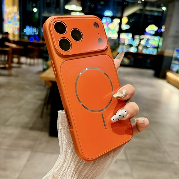 Dteck Magnetic Case for iPhone 17 Pro,Shockproof PC Case Compatible with Mag Safe Full Camera Lens Protection Back Phone Cover,Orange