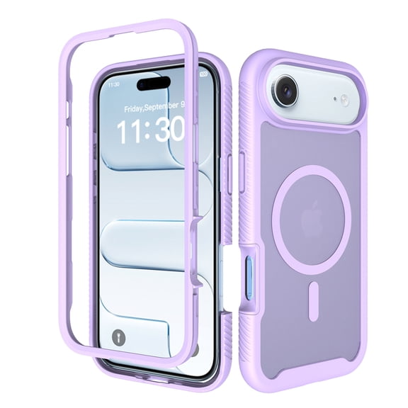 Dteck Magnetic Case for iPhone Air, Compatible with MagSafe, Translucent Back with Front Frame Rugged Shockproof Protective Cover,Purple