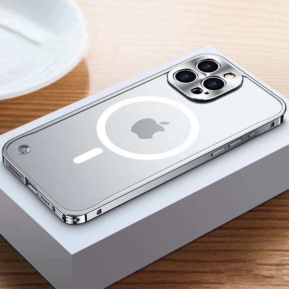 Dteck Magnetic Case for iPhone 11 Pro Max,Luxury Metal Aluminum Alloy Bumper Case Shockproof Compatible with MagSafe Matte Translucent Back Cover with Safety Lock ,Silver