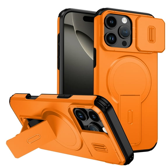 Dteck Magnetic Case for iPhone 11 Pro,Shockproof TPU+PC Case Compatible with Mag Safe with Sliding Camera Lens Protection Kickstand Cover for iPhone 11 Pro,Orange