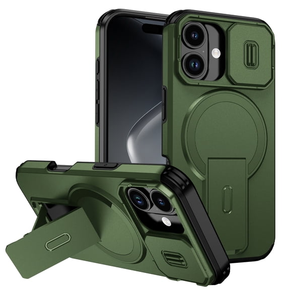 Dteck Magnetic Case for iPhone 11,Shockproof TPU+PC Case Compatible with Mag Safe with Sliding Camera Lens Protection Kickstand Cover for iPhone 11,Green