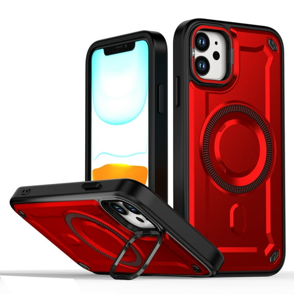 Dteck Magnetic Case for iPhone 11,Shockproof TPU+PC Heavy Duty Protection Compatible with Mag Safe Case with Hidden Lens Kickstand Cover for iPhone 11,Red