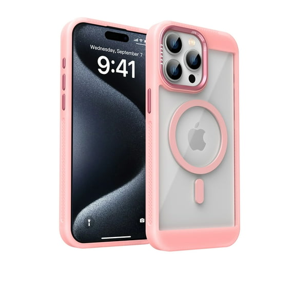 Dteck Magnetic Case for iPhone 12/12 Pro,Shockproof TPU+PC Heat Dissipation Case Compatible with Mag Safe Matte Translucent Back Cover for iPhone 12/12 Pro,Pink