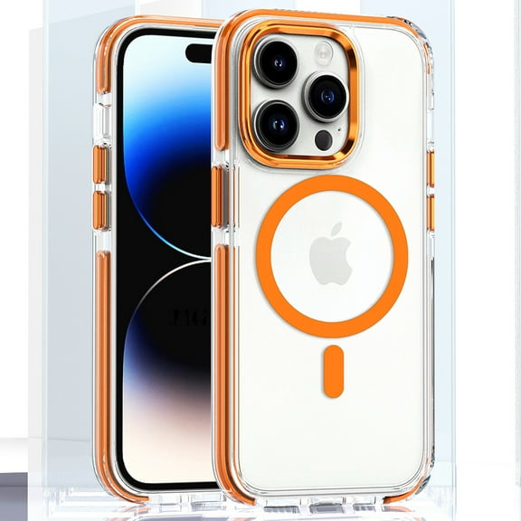Dteck Magnetic Case for iPhone 12 Pro Max, Compatible with MagSafe, Clear Slim Crystal Transparent Cover Shockproof Bumper Case for iPhone 12 Pro Max,Orange