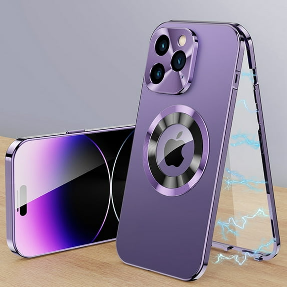 Dteck Magnetic Case for iPhone 12 Pro Max, MagSafe Compatible iPhone 12 Pro Max Case with Built-in Screen Protector,Metal Bumper Hybrid PC Back with Camera Lens Protector Logo Window View, Purple