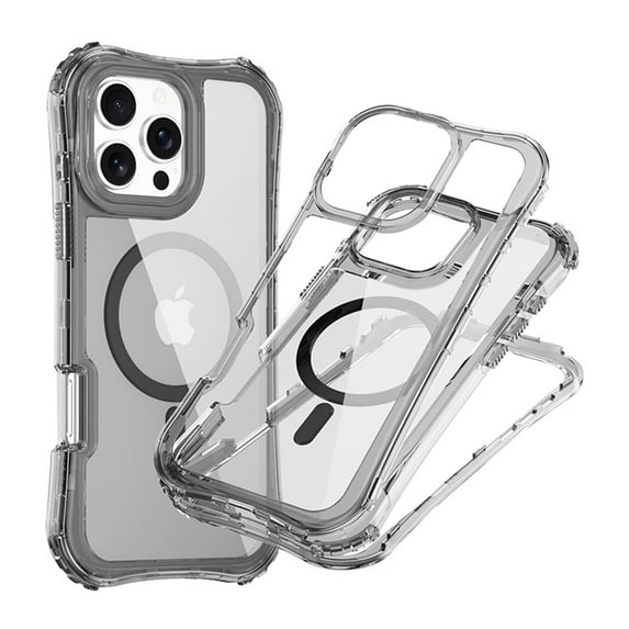 Dteck Magnetic Case for iPhone 12 Pro Max, Shockproof 3-Layer Military Grade Protection Clear Case Compatible with Mag Safe Back Cover with Wrist Strap,Black