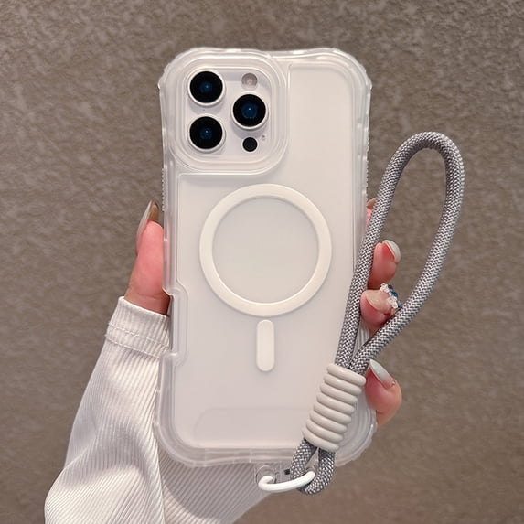 Dteck Magnetic Case for iPhone 12 Pro Max, Shockproof Rugged Cover with Lanyard Slim Lightweight PC+TPU Non-Slip Wireless Charging Anti-Fingerprint Translucent Matte Phone Case, White