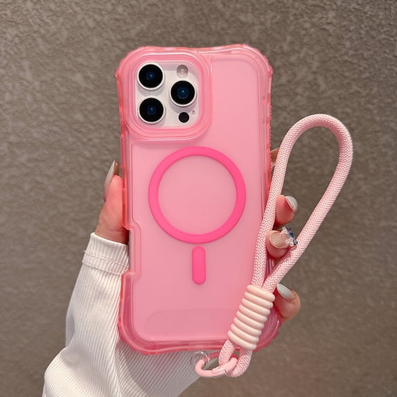 Dteck Magnetic Case for iPhone 12 Pro Max, Shockproof Rugged Cover with Lanyard Slim Lightweight PC+TPU Non-Slip Wireless Charging Anti-Fingerprint Translucent Matte Phone Case, Pink