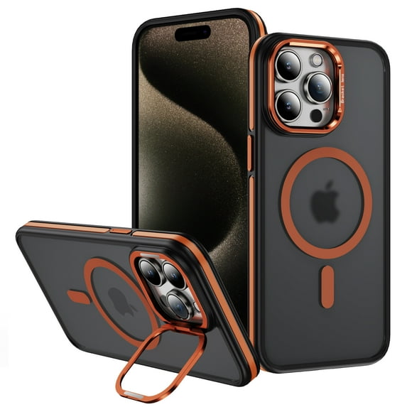 Dteck Magnetic Case for iPhone 12 Pro Max ,Shockproof Translucent Matte PC+TPU Case Compatible with MagSafe Built-in Camera Stand Back Cover for iPhone 12 Pro Max,Orange