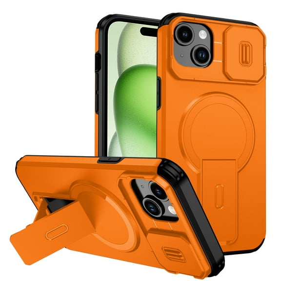 Dteck Magnetic Case for iPhone 12 mini,iPhone 13 mini Shockproof TPU+PC Case Compatible with Mag Safe with Sliding Camera Lens Protection Kickstand Cover for iPhone 12 mini/13 mini ,Orange