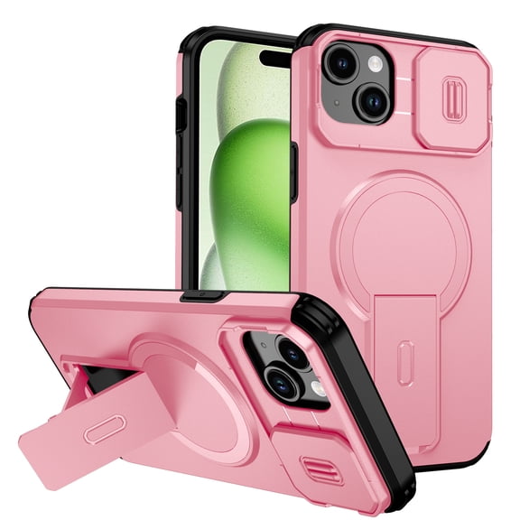 Dteck Magnetic Case for iPhone 12 mini,iPhone 13 mini Shockproof TPU+PC Case Compatible with Mag Safe with Sliding Camera Lens Protection Kickstand Cover for iPhone 12 mini/13 mini ,Pink