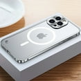 thumbnail image 1 of Dteck Magnetic Case for iPhone 13 Pro,Luxury Metal Aluminum Alloy Bumper Case Shockproof Compatible with MagSafe Matte Translucent Back Cover with Safety Lock ,Silver, 1 of 6