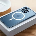 thumbnail image 1 of Dteck Magnetic Case for iPhone 13 Pro Max,Luxury Metal Aluminum Alloy Bumper Case Shockproof Compatible with MagSafe Matte Translucent Back Cover with Safety Lock ,Blue, 1 of 6