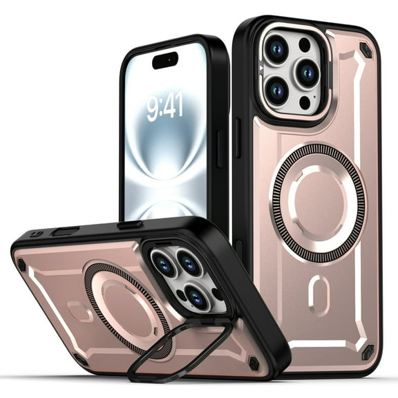 Dteck Magnetic Case for iPhone 13 Pro,Shockproof TPU+PC Heavy Duty Protection Compatible with Mag Safe Case with Hidden Lens Kickstand Cover for iPhone 13 Pro,Desertgold