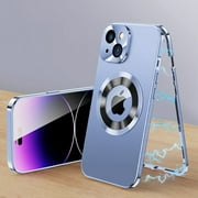 Dteck Magnetic Case for iPhone 14 Plus, MagSafe Compatible iPhone 14 Plus Case with Built-in Screen Protector,Metal Bumper Hybrid PC Back with Camera Lens Protector Logo Window View, Blue
