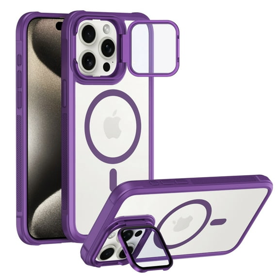 Dteck Magnetic Case for iPhone 14 Pro, Compatible with MagSafe, Full Tempered Glass Camera Cover Metal Invisible Kickstand, Military-Grade Protection Clear Case for iPhone 14 Pro,Purple