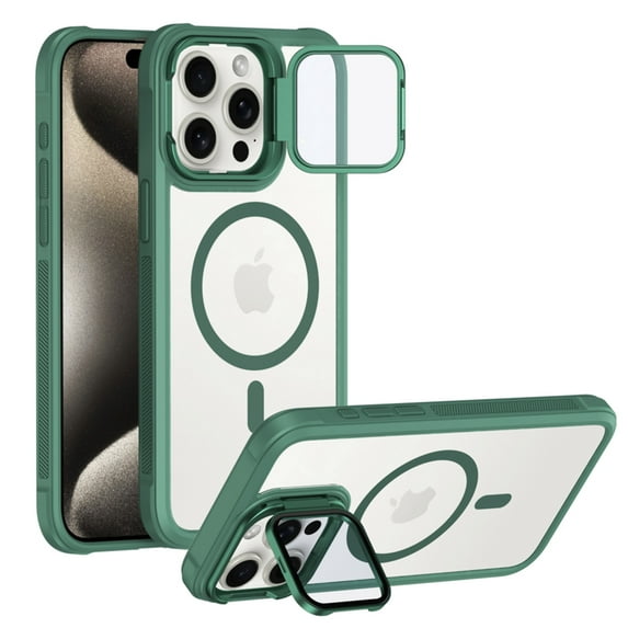 Dteck Magnetic Case for iPhone 14 Pro, Compatible with MagSafe, Full Tempered Glass Camera Cover Metal Invisible Kickstand, Military-Grade Protection Clear Case for iPhone 14 Pro,Green
