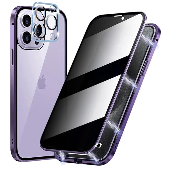 Dteck Magnetic Case for iPhone 14 Pro Max with HD Glass Camera Lens Protector, High Sensitivity Privacy Screen Metal Frame Anti-Peep Double Sided Case for iPhone 14 Pro Max,Purple