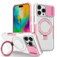 thumbnail image 1 of Dteck Magnetic Case for iPhone 14 Pro,Shockproof Silicone Case Compatible with MagSafe Slide Lens Protectio Ring Holder Kickstand Cover for iPhone 14 Pro,White/Pink, 1 of 10
