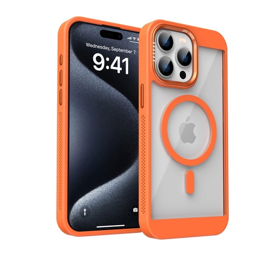 Dteck Magnetic Case for iPhone 14 Pro,Shockproof TPU+PC Heat Dissipation Case Compatible with Mag Safe Matte Translucent Back Cover for iPhone 14 Pro,Orange