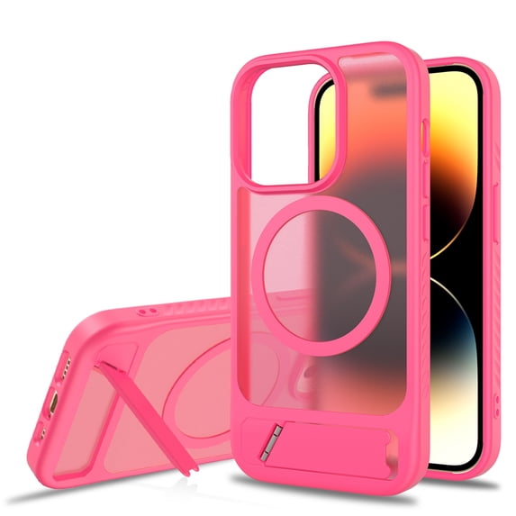 Dteck Magnetic Case for iPhone 14 Pro / iPhone 13 Pro,Shockproof TPU+PC Anti-Slip Compatible with Mag Safe Case Adjustable Kickstand Frosted Translucent Matte Phone Cover,Rose