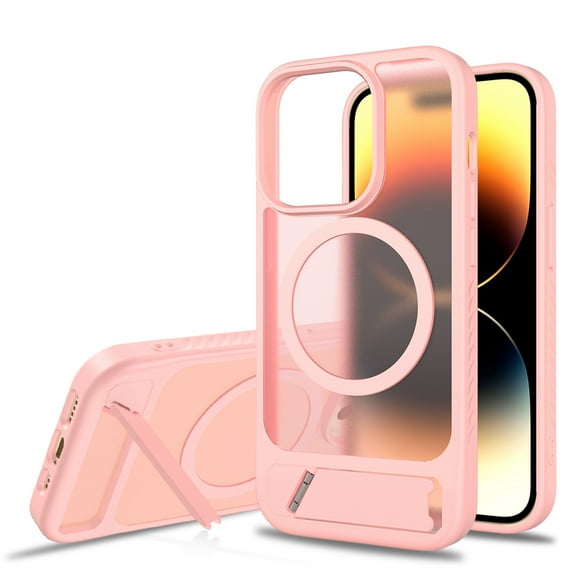 Dteck Magnetic Case for iPhone 14 Pro / iPhone 13 Pro,Shockproof TPU+PC Anti-Slip Compatible with Mag Safe Case Adjustable Kickstand Frosted Translucent Matte Phone Cover,Pink