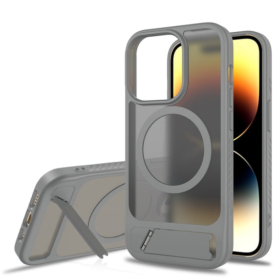 Dteck Magnetic Case for iPhone 14 Pro / iPhone 13 Pro,Shockproof TPU+PC Anti-Slip Compatible with Mag Safe Case Adjustable Kickstand Frosted Translucent Matte Phone Cover,Darkgray