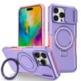 thumbnail image 1 of Dteck Magnetic Case for iPhone 14,Shockproof Silicone Case Compatible with MagSafe Slide Lens Protectio Ring Holder Kickstand Cover for iPhone 14,Purple, 1 of 10