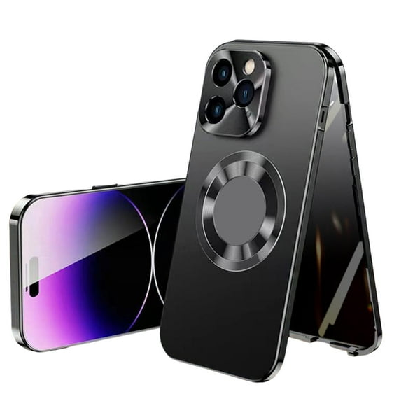 Dteck Magnetic Case for iPhone 15, High Sensitivity Privacy Screen + Metal Camera Protector, Luxury Electroplated Metal Frame Anti-Peep Double Sided Case for iPhone 15,Black