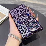 Dteck Magnetic Case for iPhone 15 Plus, 2 in 1 Shockproof Leopard Cheetah Print Compatible with MagSafe Diamond Gradient Glitter Paper TPU Bumper Phone Case Cover, Darkpurple