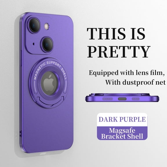 Dteck Magnetic Case for iPhone 15 Plus with Foldable Ring Stand Grip, Compatible with Magsafe Military Grade Plating Shockproof Fall-Proof Durable Matte Slim Phone Cover, Darkpurple