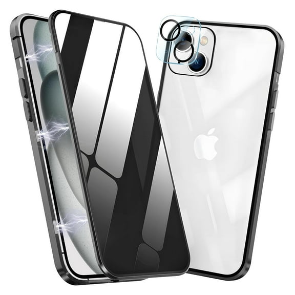 Dteck Magnetic Case for iPhone 15 Plus with HD Glass Camera Lens Protector, High Sensitivity Privacy Screen Metal Frame Anti-Peep Double Sided Case for iPhone 15 Plus 6.7 Inch,Black