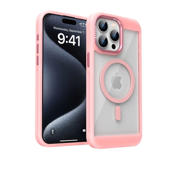 Dteck Magnetic Case for iPhone 15 Plus,Shockproof TPU+PC Heat Dissipation Case Compatible with Mag Safe Matte Translucent Back Cover for iPhone 15 Plus,Pink