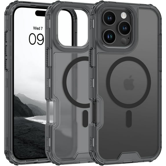 Dteck Magnetic Case for iPhone 15 Pro, Compatible with MagSafe, Military Grade Drop Protection Slim Translucent Matte Shockproof with Anti-Fingerprint Phone Case,Black