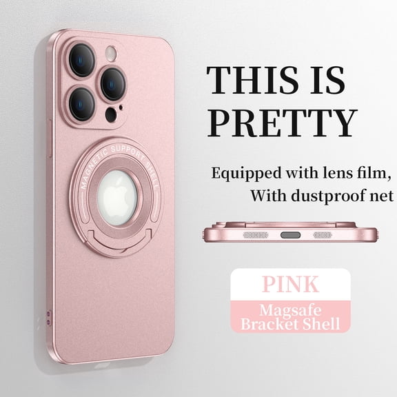 Dteck Magnetic Case for iPhone 15 Pro with Foldable Ring Stand Grip, Compatible with Magsafe Military Grade Plating Shockproof Fall-Proof Durable Matte Slim Phone Cover, Pink