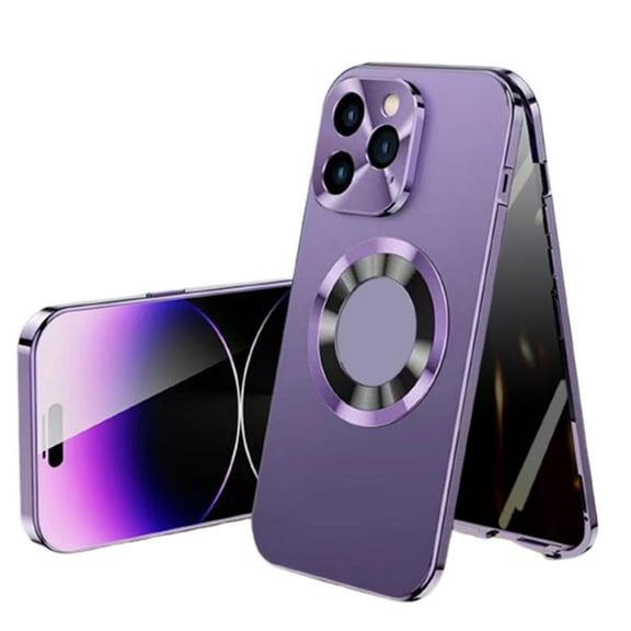 Dteck Magnetic Case for iPhone 15 Pro, High Sensitivity Privacy Screen + Metal Camera Protector, Luxury Electroplated Metal Frame Anti-Peep Double Sided Case for iPhone 15 Pro,Purple
