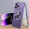 thumbnail image 1 of Dteck Magnetic Case for iPhone 15 Pro, MagSafe Compatible iPhone 15 Pro Case with Built-in Screen Protector,Metal Bumper Hybrid PC Back with Camera Lens Protector Logo Window View, Purple, 1 of 6