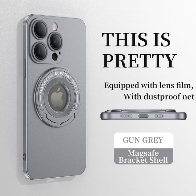 Dteck Magnetic Case for iPhone 15 Pro Max with Foldable Ring Stand Grip, Compatible with Magsafe Military Grade Plating Shockproof Fall-Proof Durable Matte Slim Phone Cover, Gray