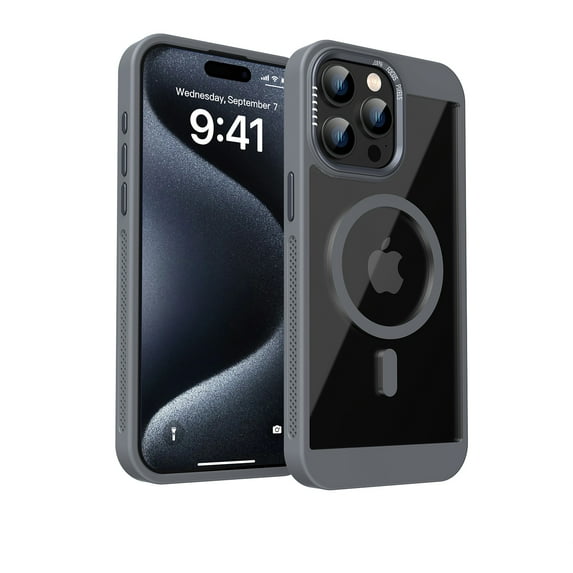 Dteck Magnetic Case for iPhone 15 Pro Max,Shockproof TPU+PC Heat Dissipation Case Compatible with Mag Safe Matte Translucent Back Cover for iPhone 15 Pro Max,Gray
