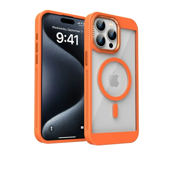 Dteck Magnetic Case for iPhone 15 Pro Max,Shockproof TPU+PC Heat Dissipation Case Compatible with Mag Safe Matte Translucent Back Cover for iPhone 15 Pro Max,Orange