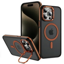 Dteck Magnetic Case for iPhone 15 Pro ,Shockproof Translucent Matte PC TPU Case Compatible with MagSafe Built-in Camera Stand  Back Cover for iPhone 15 Pro,Orange