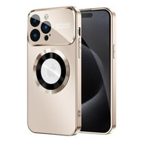 Dteck Magnetic Case for iPhone 15, Wireless Charging MagSafe Accessory Compatible with Built-in Camera Lens Protector, Shockproof Drop Proof Hard PC Soft TPU Phone Cover, Titaniumgold