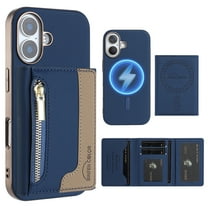 Dteck Magnetic Case for iPhone 16, 2 in 1 Wallet Case Detachable Card Holder, Compatible with MagSafe, Slim PU Leather RFID Blocking Credit Slots Zipper Pocket,Blue